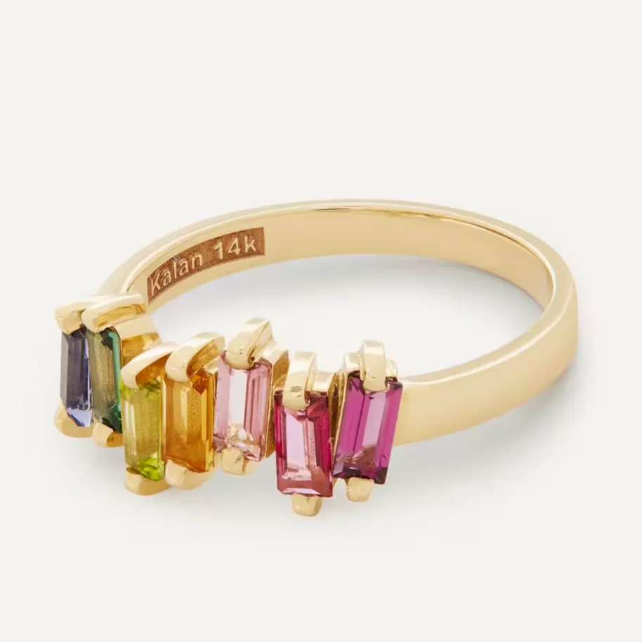 Suzanne Kalan Gold Multi-Stone Uneven Rainbow Baguette Ring, £1,610