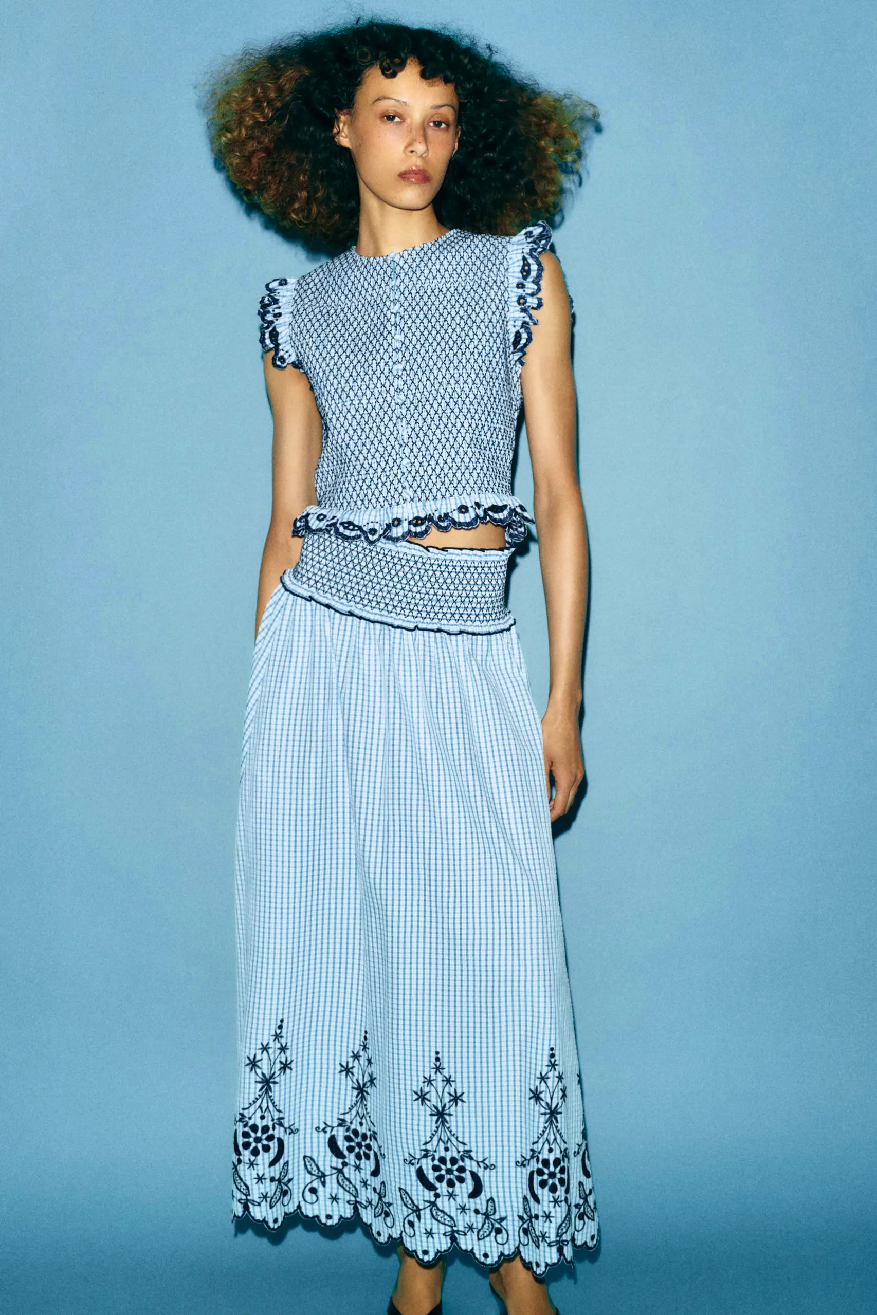 Zara? Embroidered Checked Skirt, £50