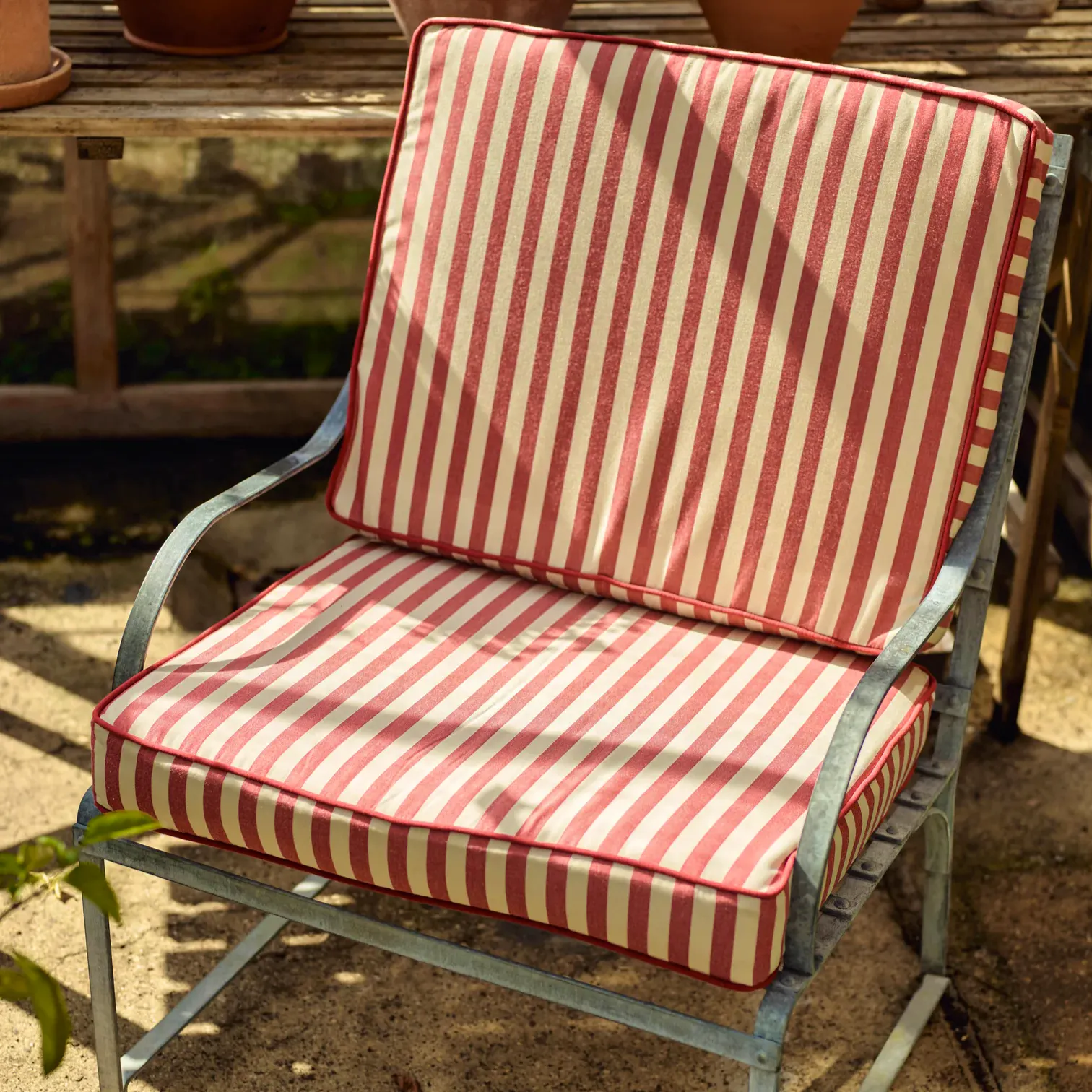 Rowen & Wren Sudbury Garden Furniture Cushion, Fine Red Awning Stripe, £138