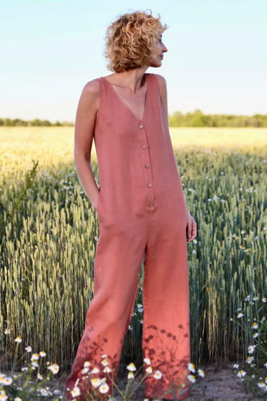 Off/On Clothing Wide Leg Linen Jumpsuit In Rusty Pink, €135