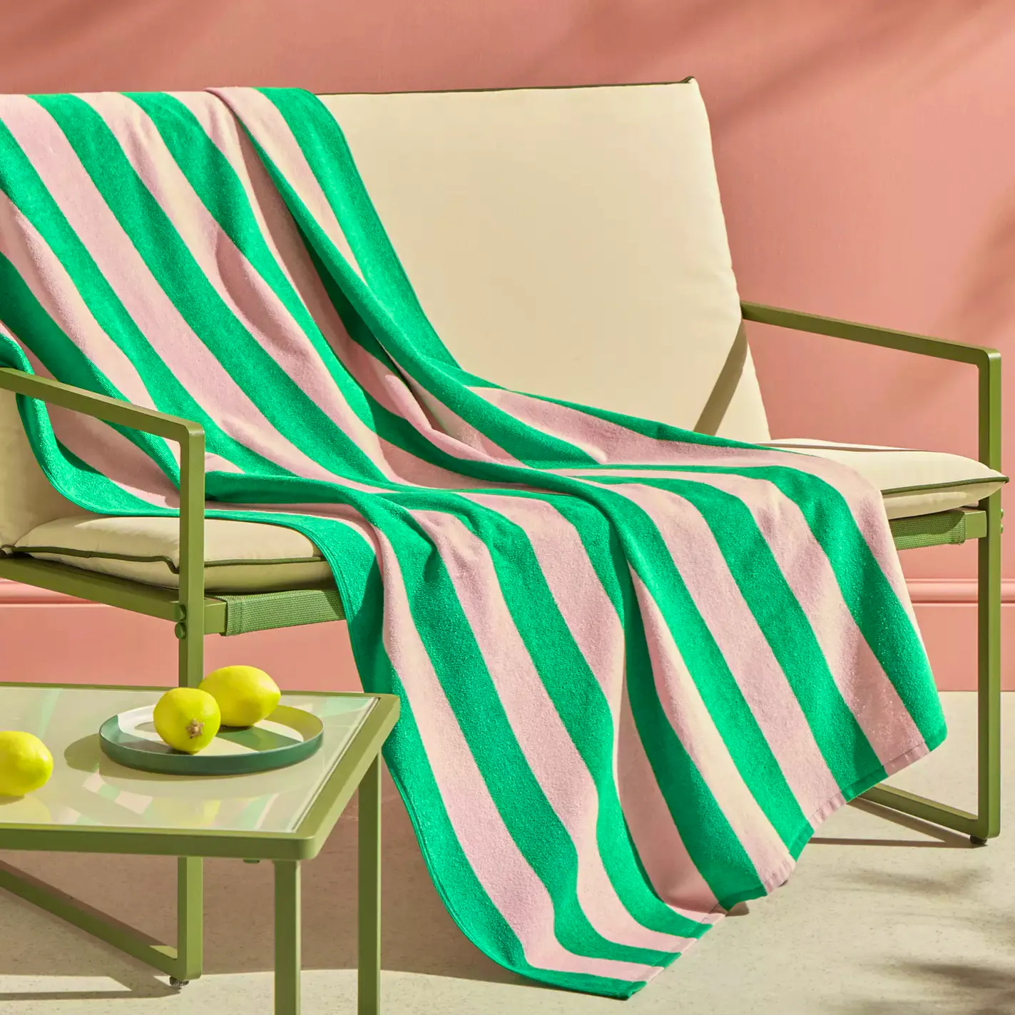Habitat Stripe Beach Towel - Pink & Green, £7