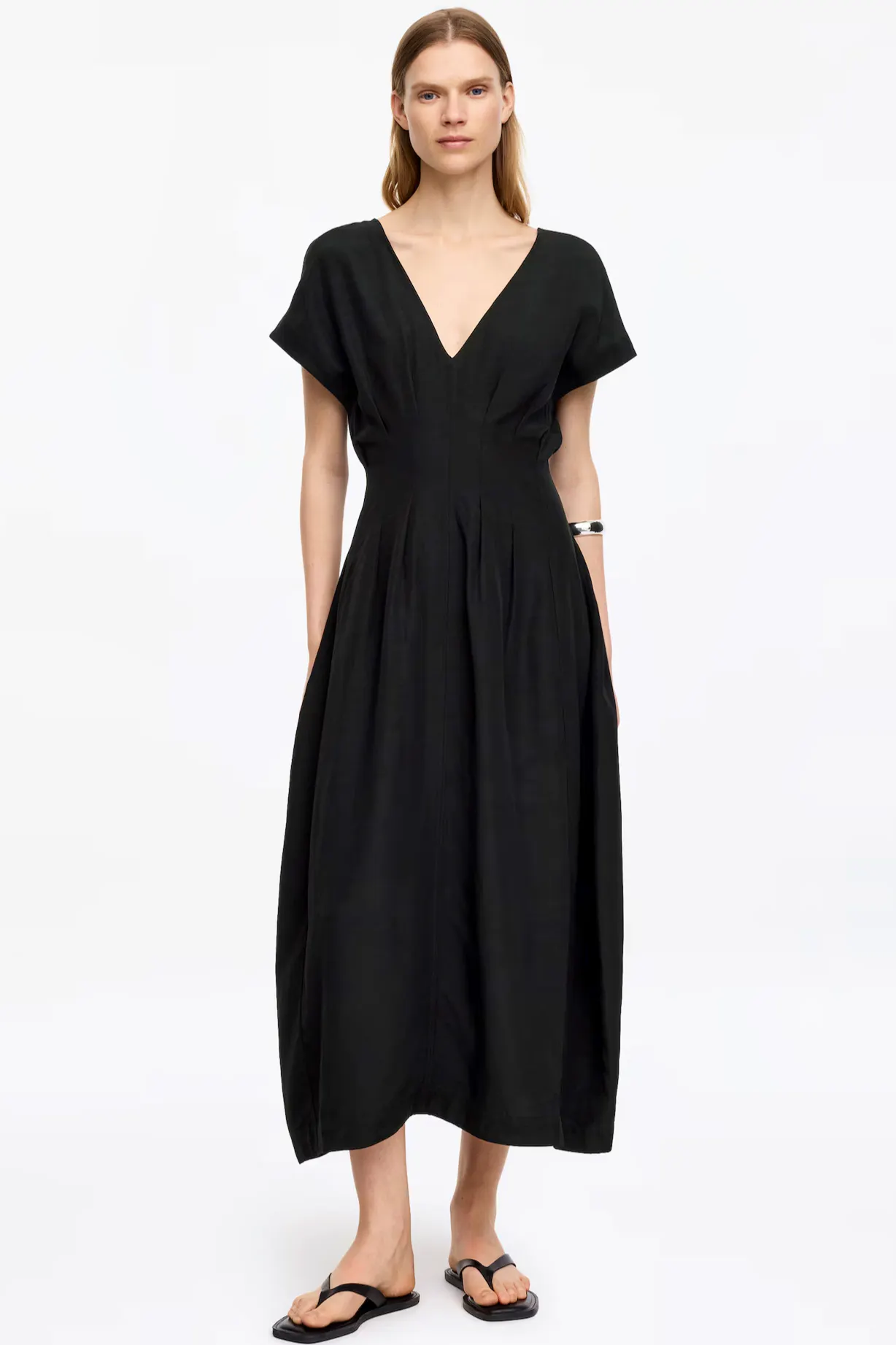 Arket Pleated Waist V-Neck Dress, £60.90 (Was £85)