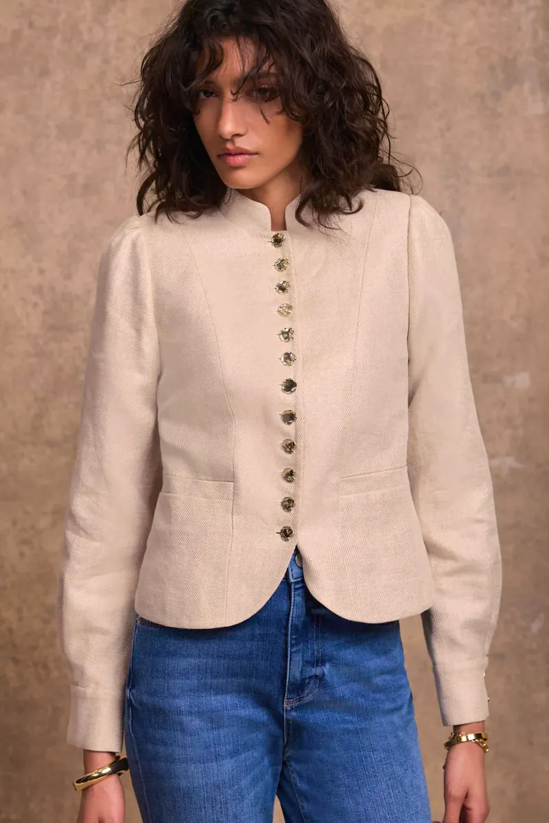 Mint Velvet Neutral Linen Cropped Jacket, £89 (Was £165)