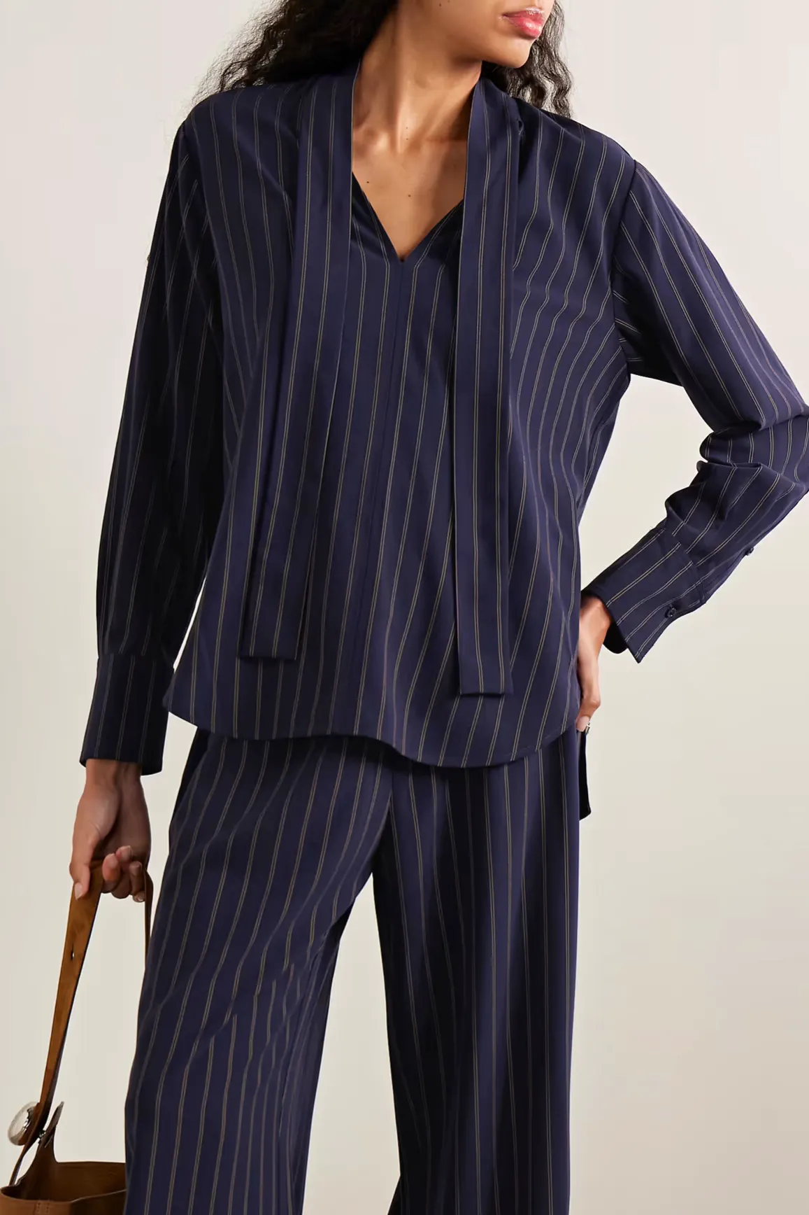 La Ligne Roman Pussy-Bow Striped Crepe Shirt, £107 (Was £355)