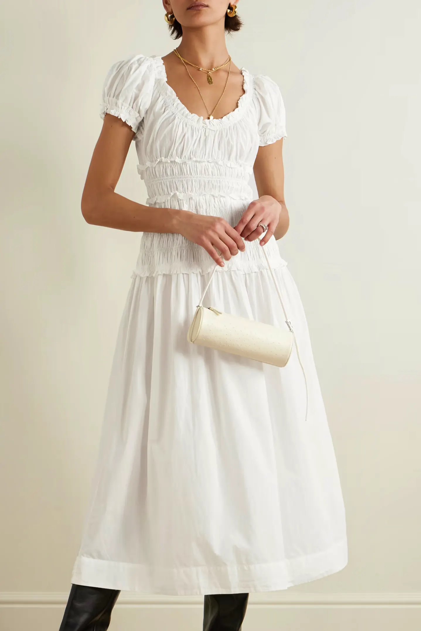 Dôen Leanne Shirred Organic Cotton-Poplin Midi Dress, £201 (Was £334)