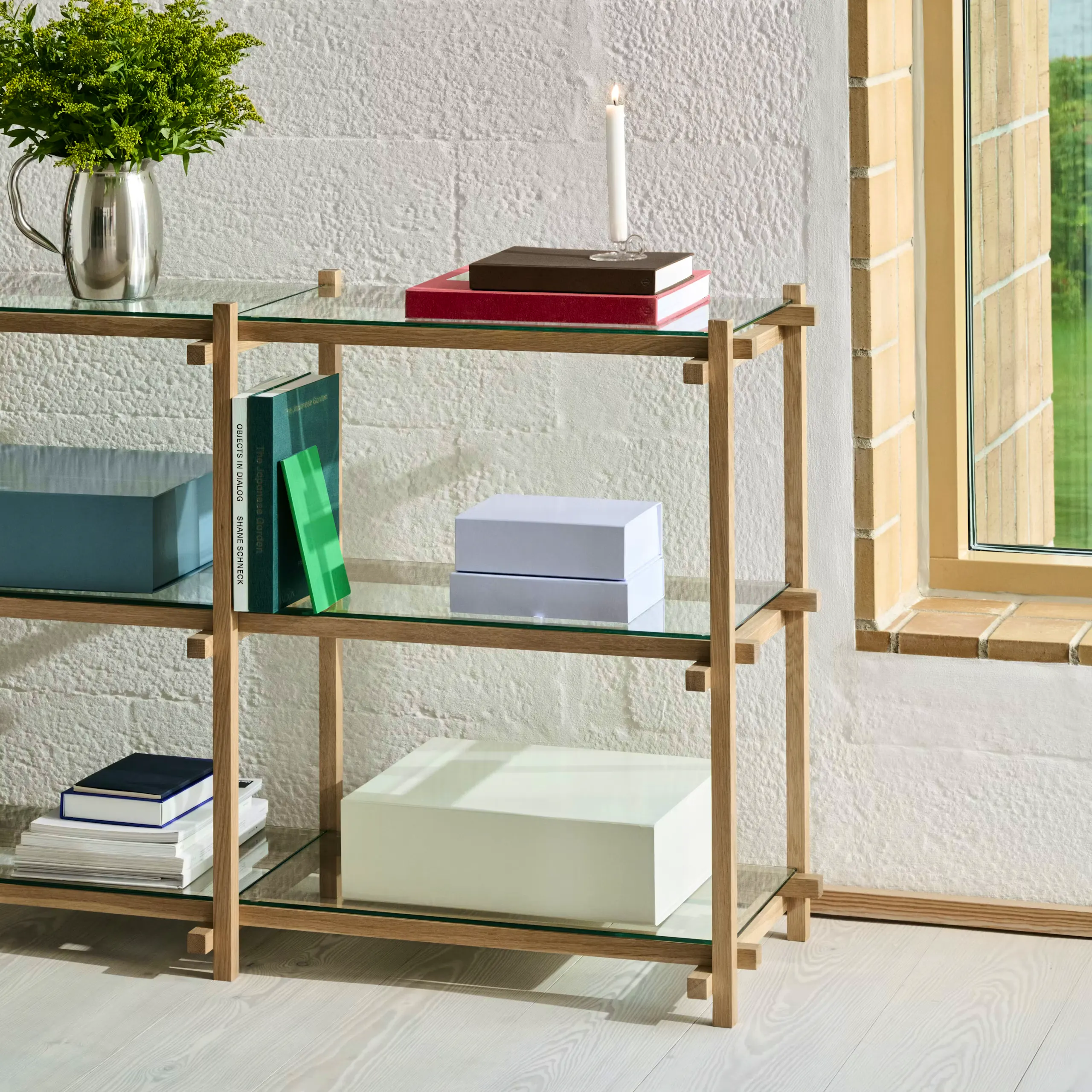 HAY Woody Shelving 2.0 Low Soaped Oak / Clear Glass, £689