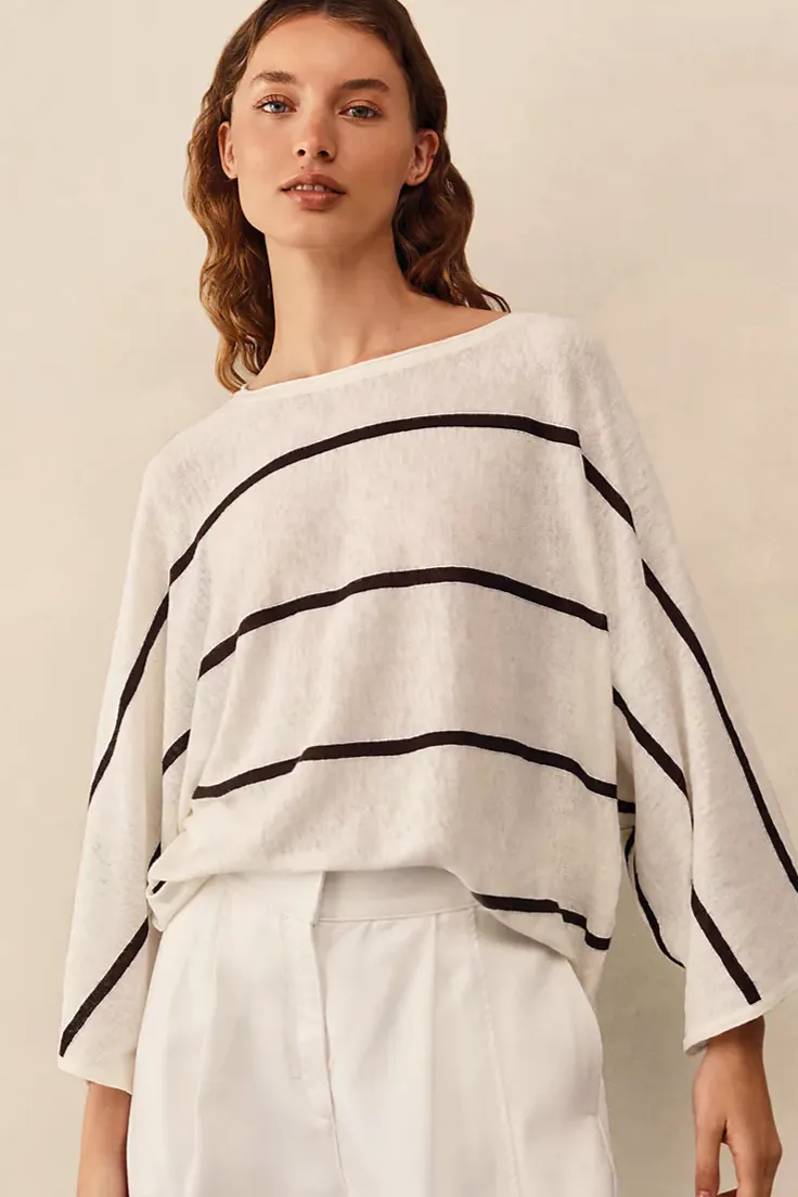 The White Company Linen Cotton Stripe Oversized Batwing Jumper, £85