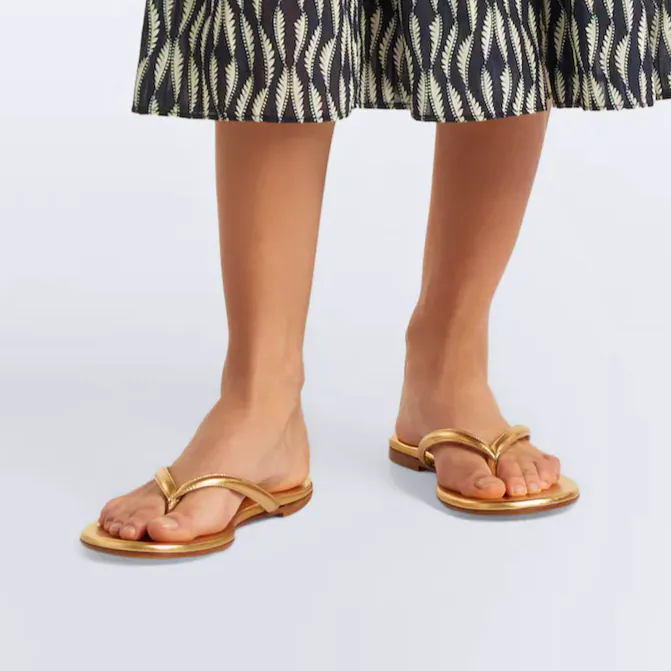 Gianvito Rossi Calypso Metallic Leather Thong Sandals, £615