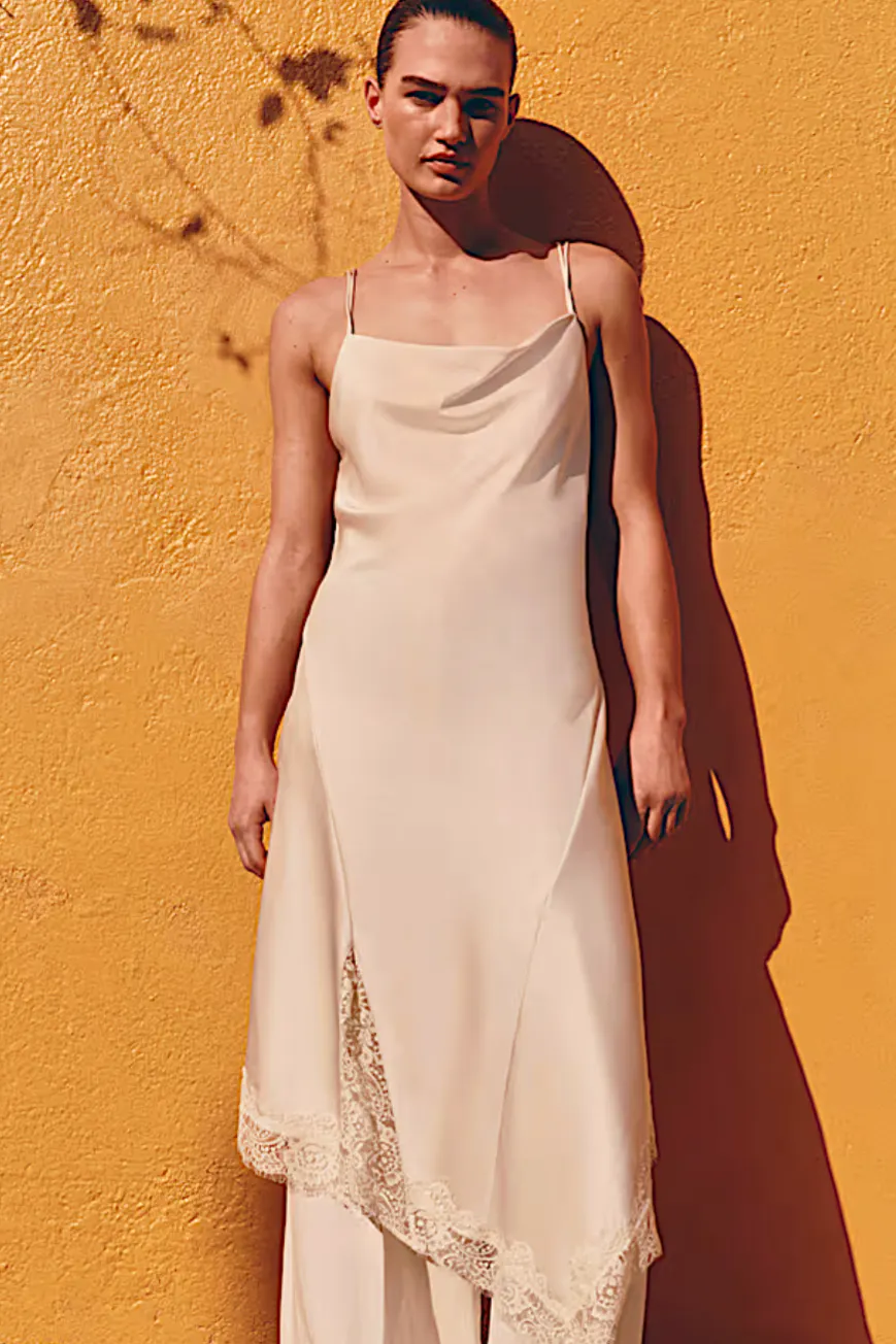 Marks & Spencer Baukjen Satin V-Neck Lace Trim Midi Slip Dress, £199