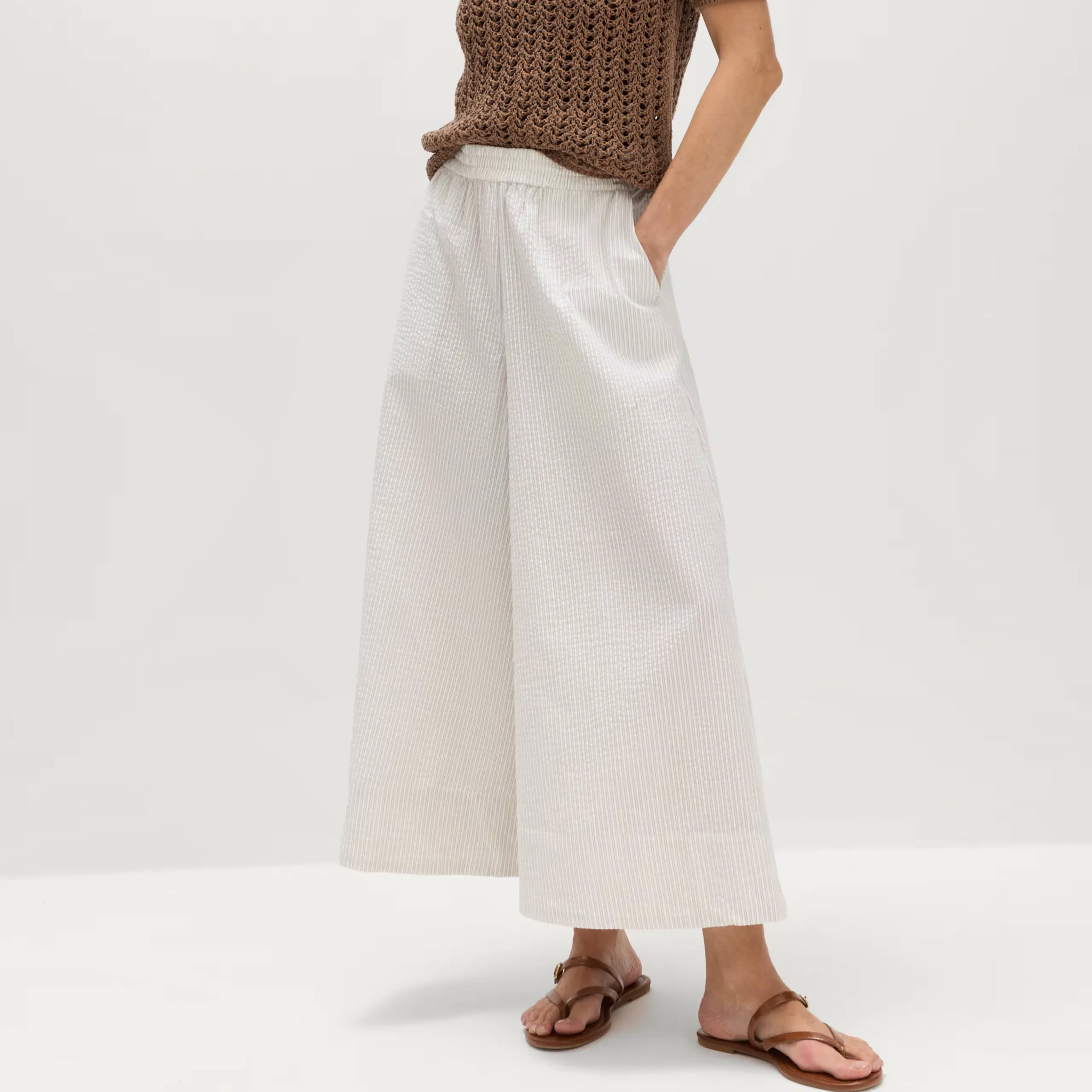 M&S Seersucker Cropped Palazzo Trousers, £38