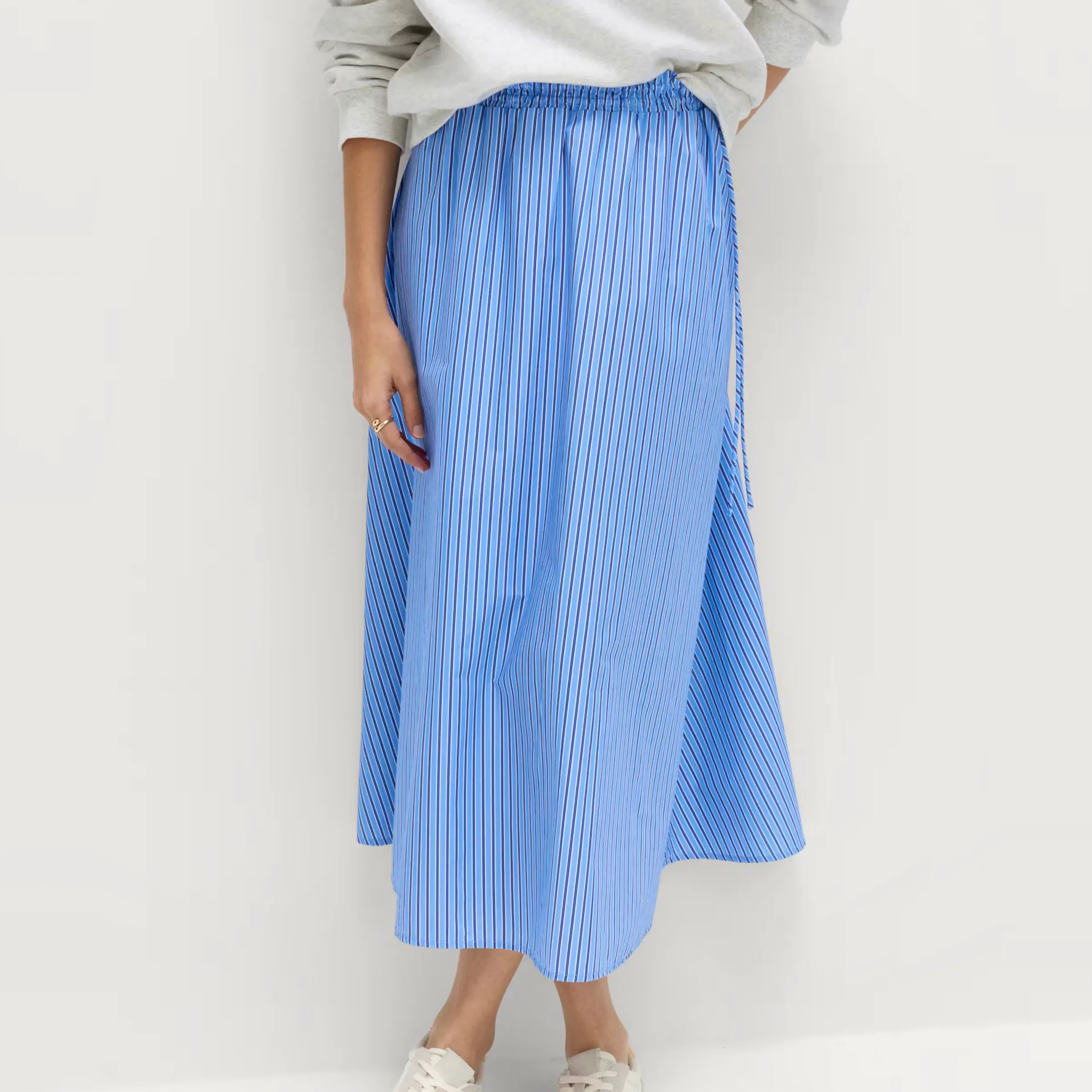 M&S Pure Cotton Poplin Striped Pleated Midi Skirt, £30