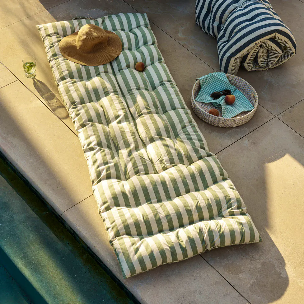 Garden Trading Harlton Roll Out Cushion Wide Stripe - Cotton, Rosemary, Now £96 (was £120)