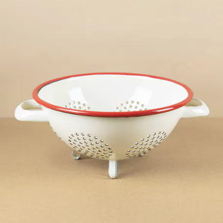 Objects of Use Romanian Enamel Freestanding Colander with Scarlet Rim, £19