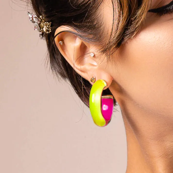 Wolf & Badger Inside Out Lucite Hoop Earrings In Lime And Pink, £116