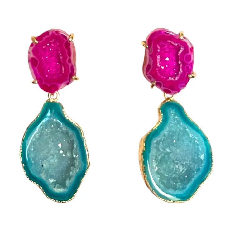 Wolf & Badger Pink & Green Drop Cocktail Earrings, £123