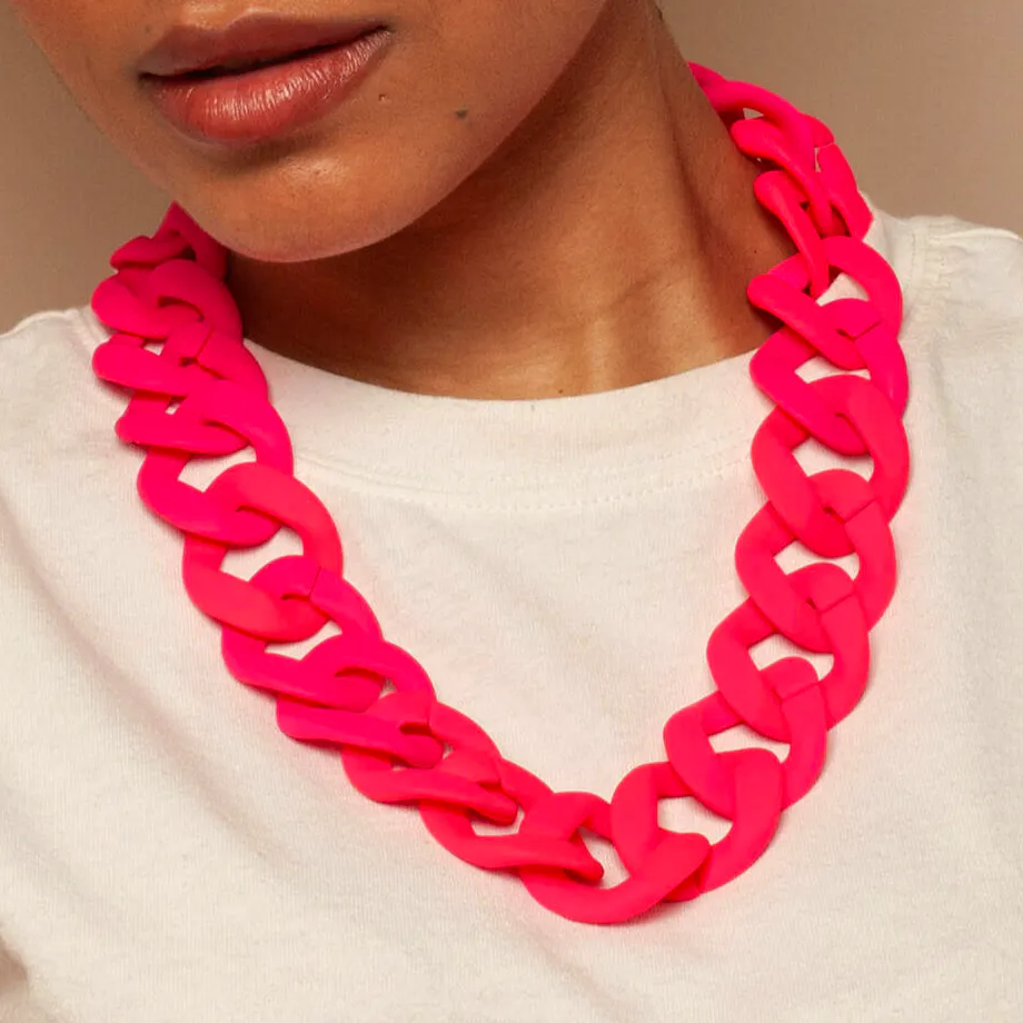 Not On The High Street Statement Necklace Chunky Matte Neon Pink Chain Links, £30