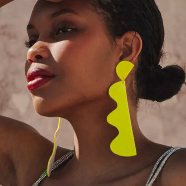 Wolf & Badger Xtra-Large Wiggle Earrings In Neon Yellow, £90