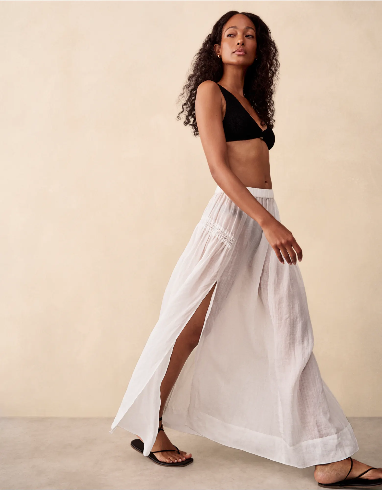 Ramie Smocked Panelled Skirt