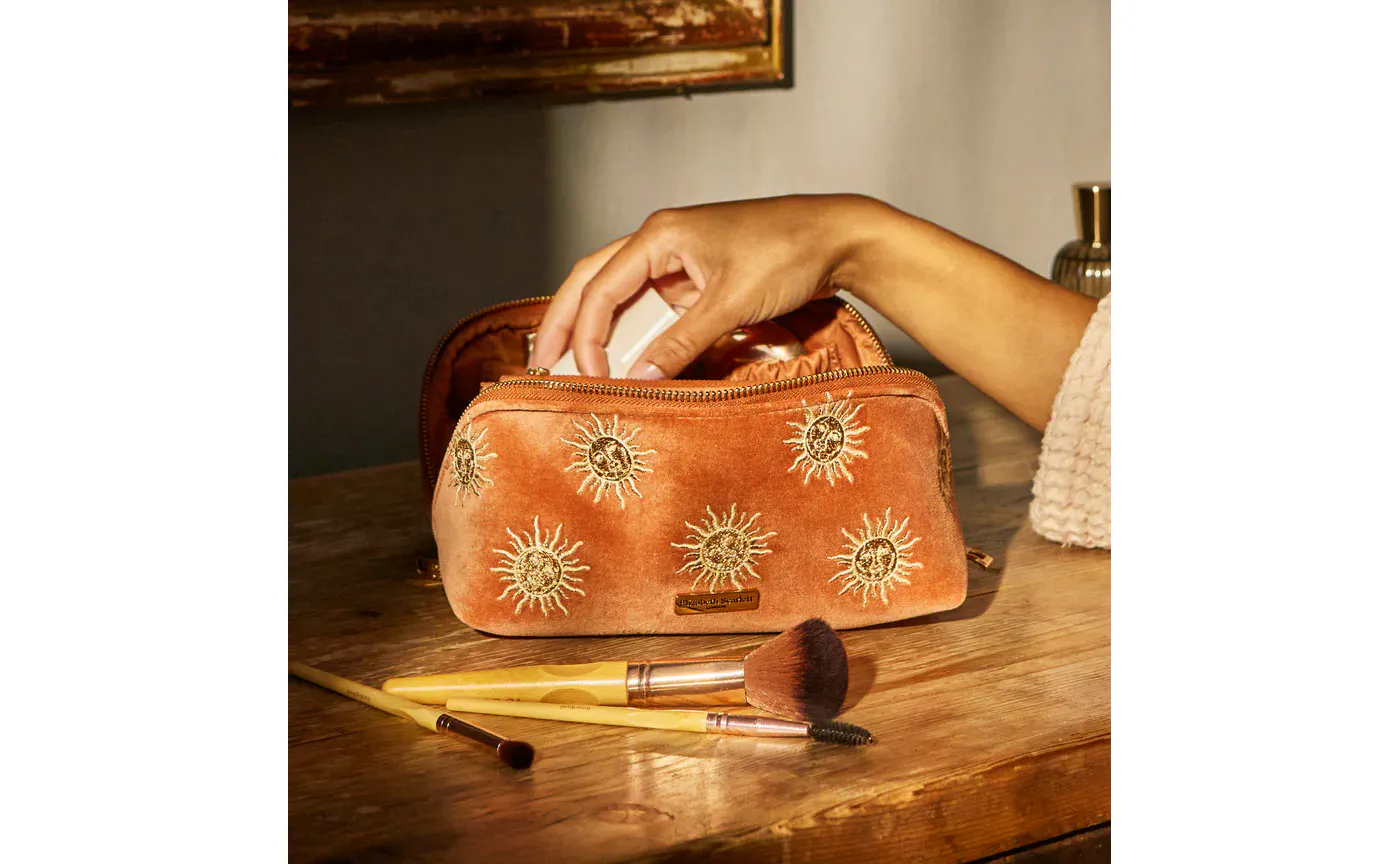 Gifts For Her Elizabeth Scarlett Sun Goddess Make Up Bag Open Flat