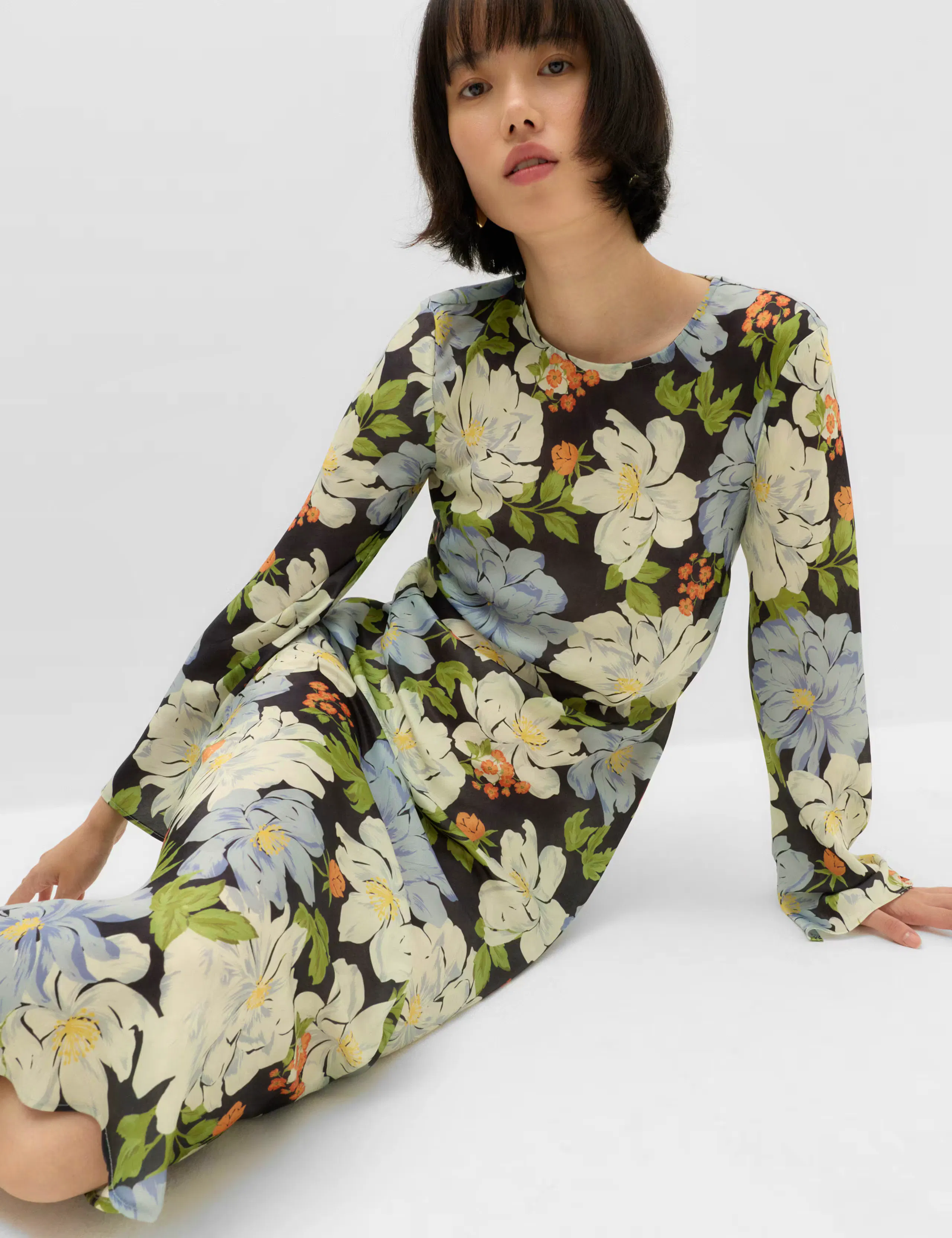 Satin Floral Midaxi Column Dress
