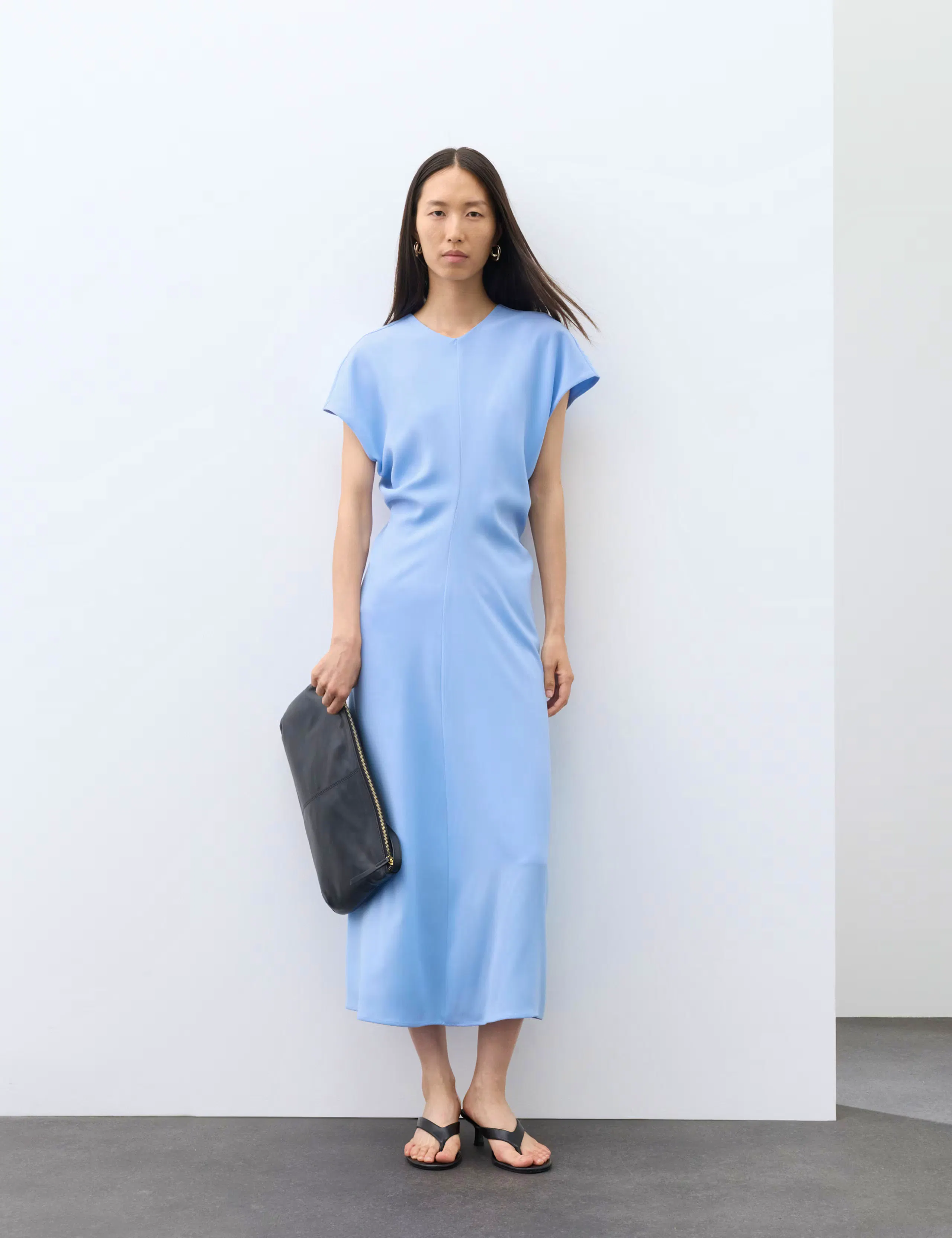 V-Neck Midi Waisted Dress