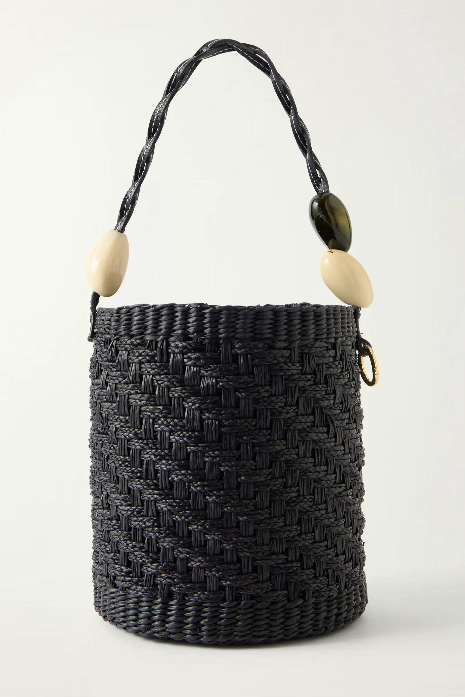 Sensi Studio Embellished Leather-Trimmed Straw Bucket Bag, £215