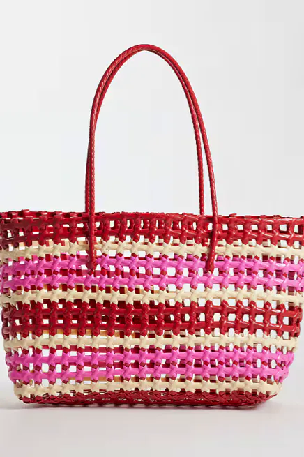 ASOS Sui Ava Kaya Woven Big Tote Bag In Red And Pink Stripe, £55