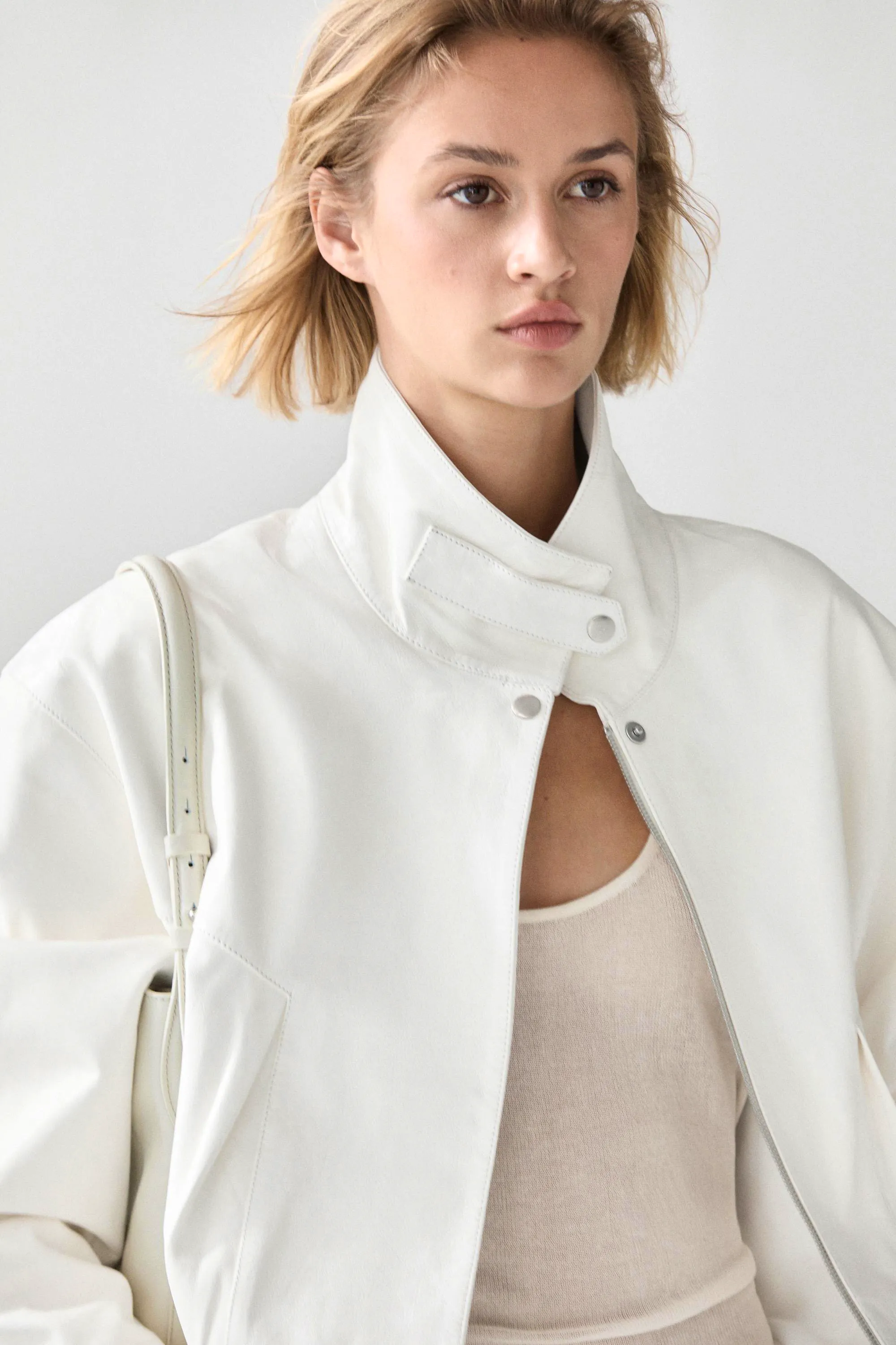 How To Buy Leather Jacket Women Massimo Dutti White Napa Bomber