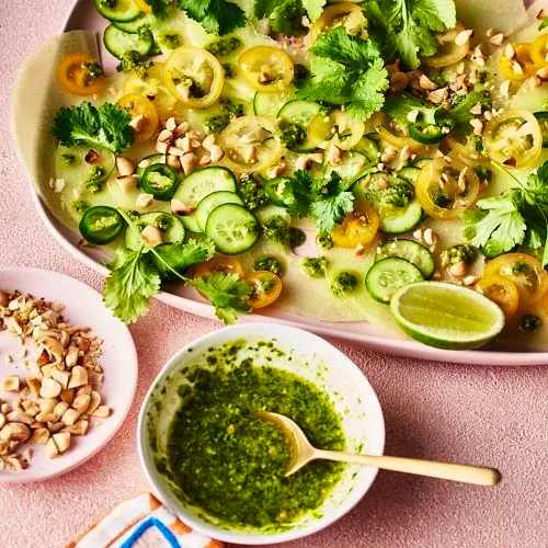 Honeydew Carpaccio With Coriander Pesto