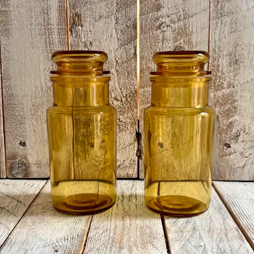 Etsy Pair of Vintage Amber Glass Apothecary Jars with Lids; Retro French Storage Canisters, £28