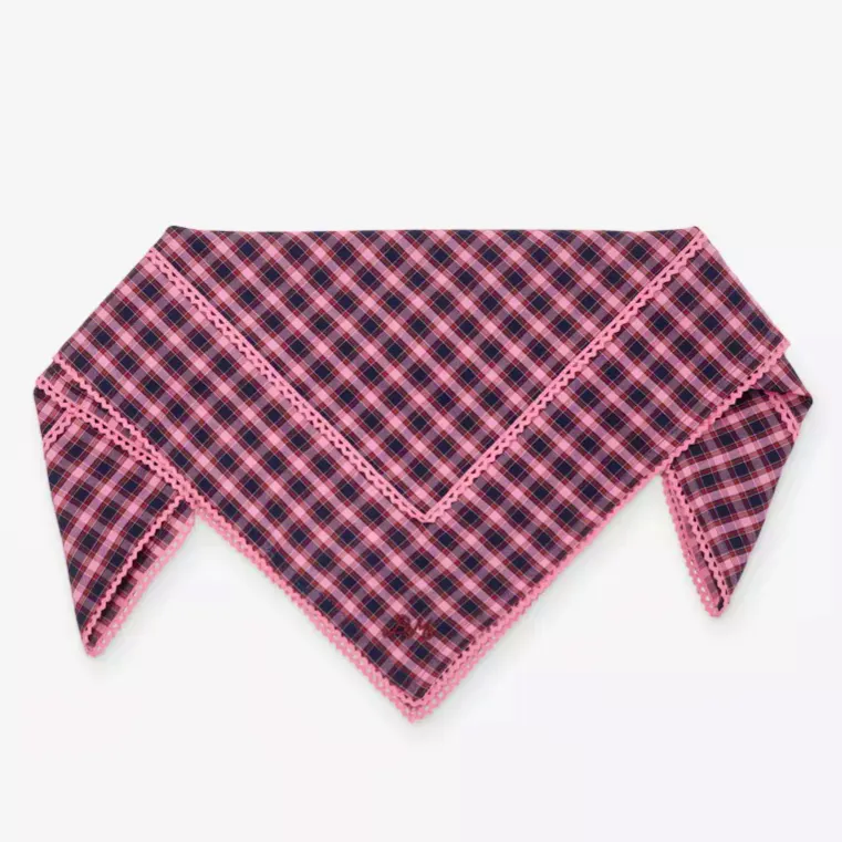 Damson Madder Gingham Embroidered Cotton Headscarf, £30