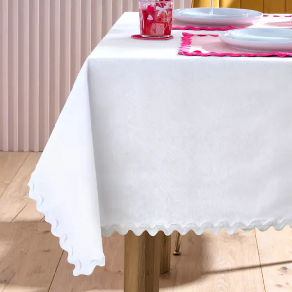 Next White Wiggle Trim 100% Cotton Table Cloth, £24 - £32