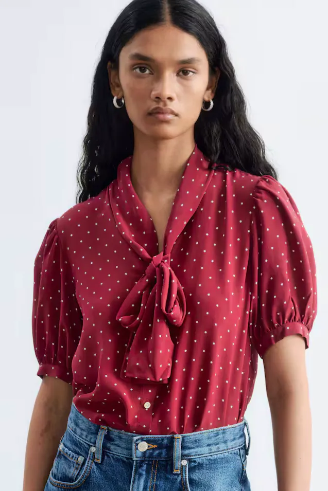 & Other Stories Printed Tie-Neck Silk Blouse, £109