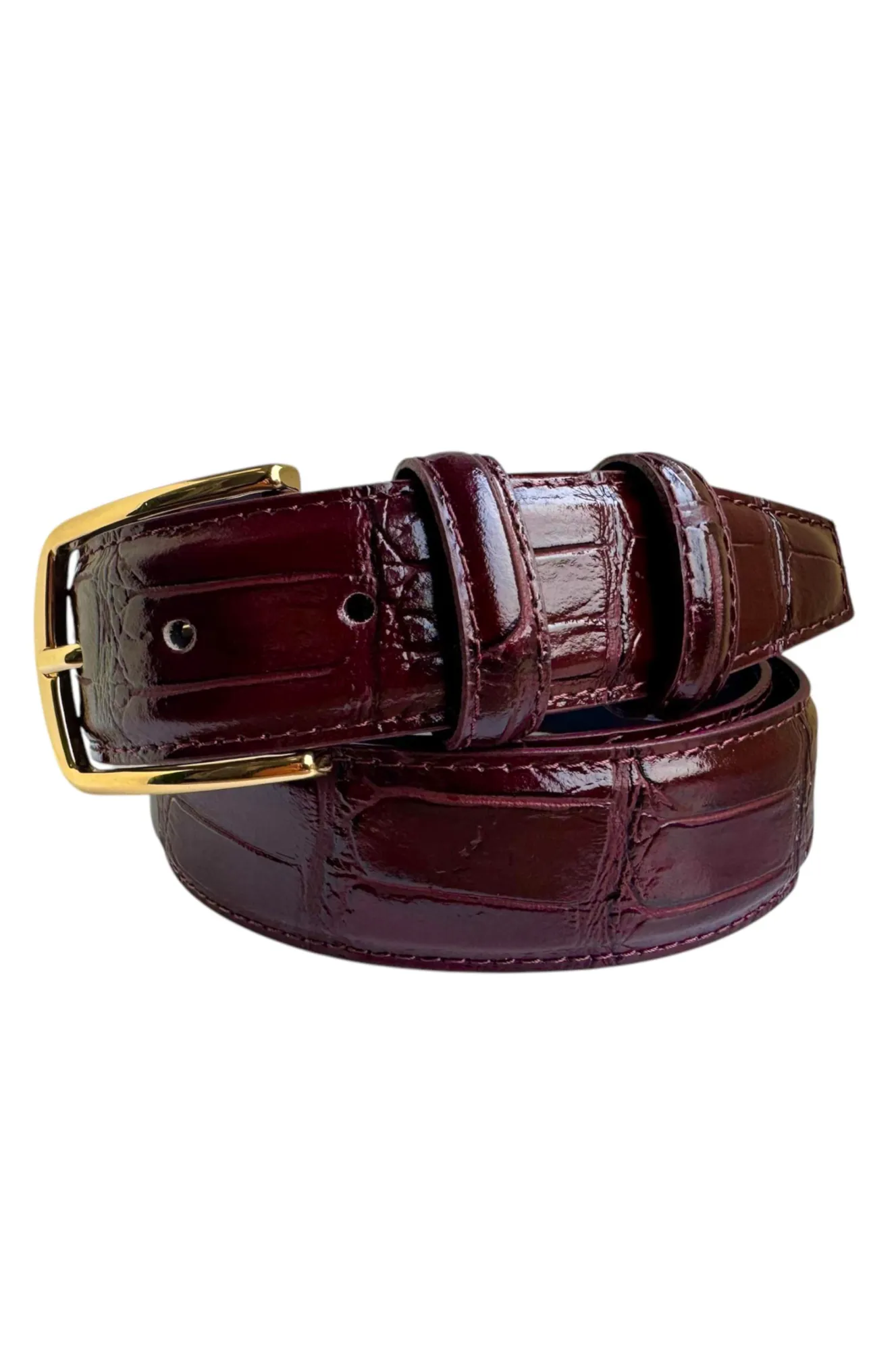 Etsy Italian Leather Burgundy Ox Blood Crocodile Print Belt, £29.99