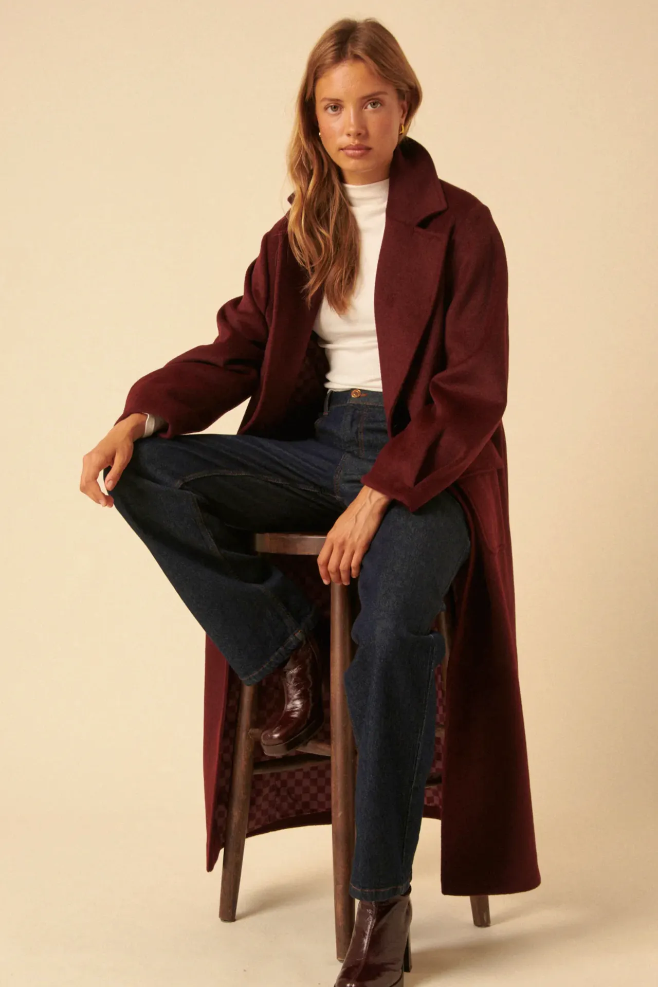 NC x Lisou Burgundy Wool Blend Tailored Longline Coat, £149.50