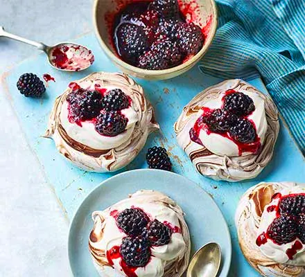 Mini Dark Chocolate, Blackberry & Bay Pavlovas
