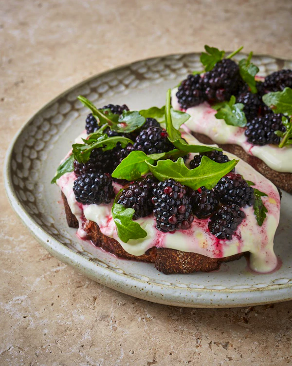 Pickled Blackberry And Whipped Feta Tartines