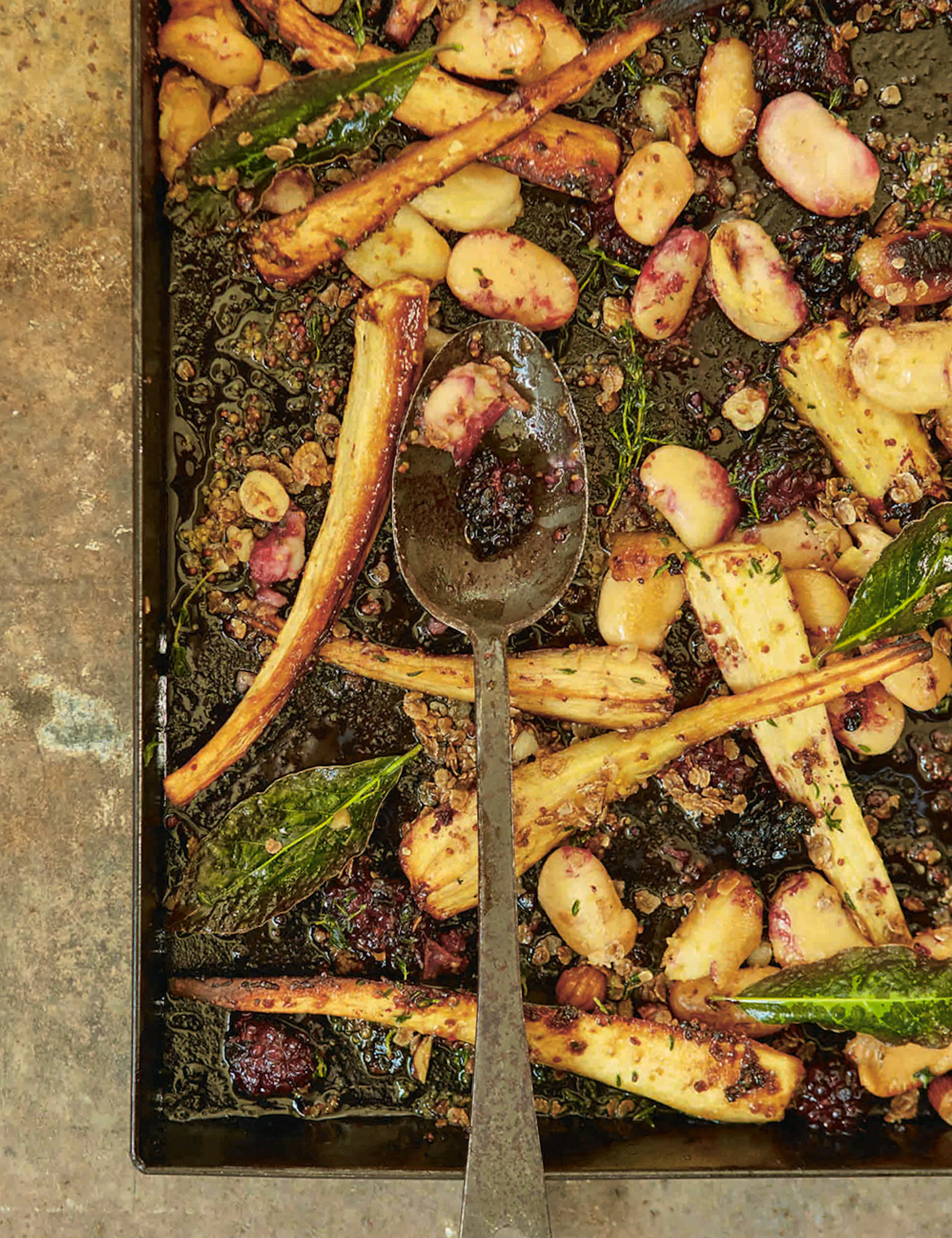 Parsnip, Butter Bean And Blackberry Traybake