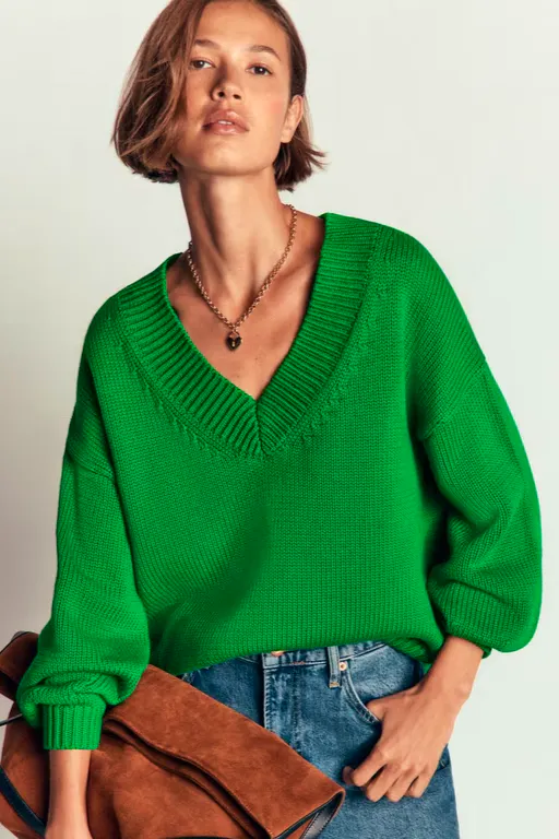 Boden Lucy Cotton V-Neck Jumper, Highland Green, £75