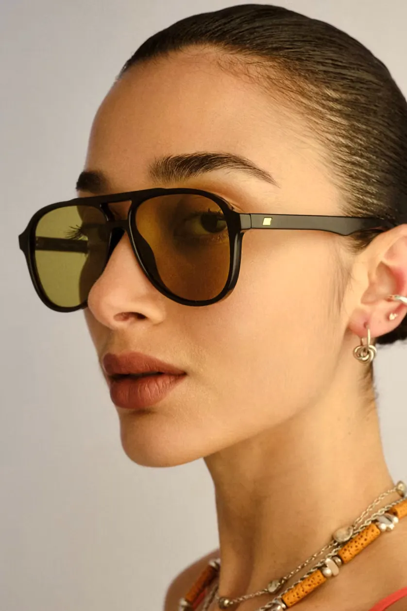 Le Specs Tragic Magic Aviator Sunglasses In Black And Olive, £60