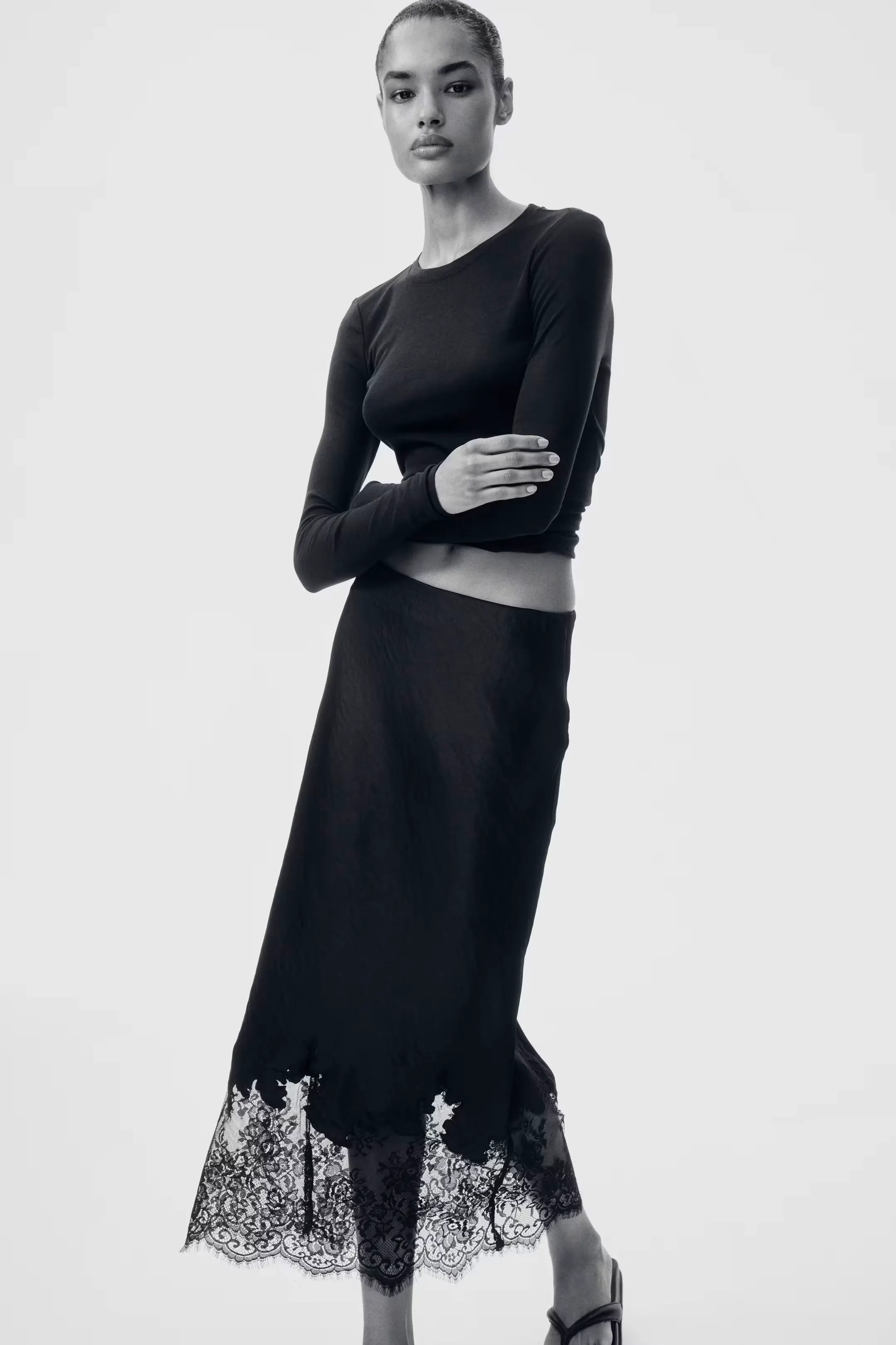 H&M Lace Trim Satin Skirt, £37.99