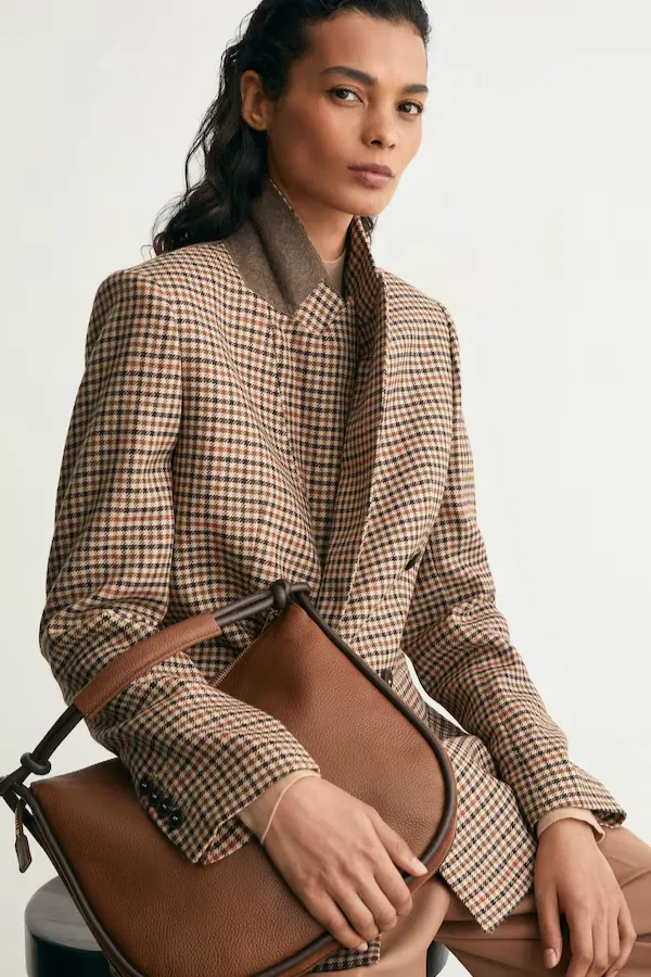 Reiss Wool Houndstooth-Check Double-Breasted Blazer in Neutral Check, £298