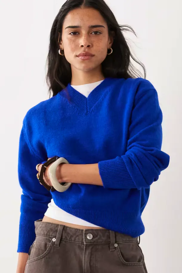 ASOS Mango Knitted V Neck Jumper In Electric Blue, £35.99