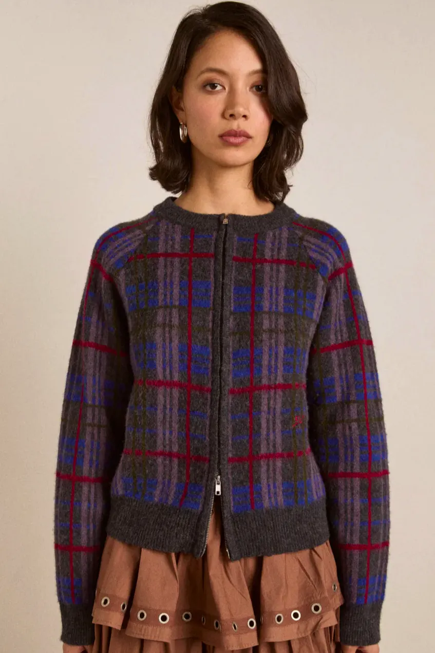 Damson Madder Minah Merino Wool Cardigan - Brushed Check, £120