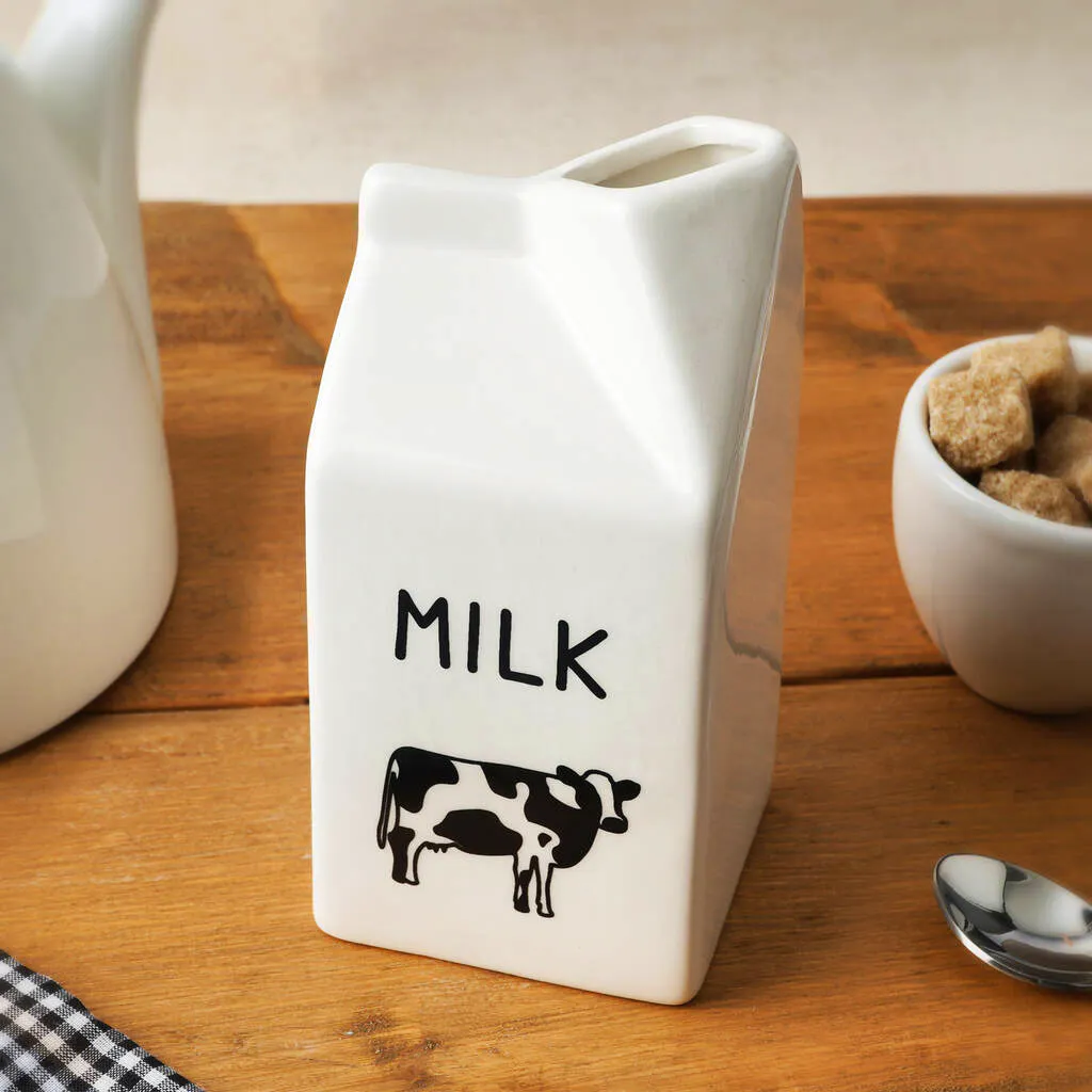 Not On The High Street Cow Ceramic Milk Carton Table Milk Jug In Gift Box, £20.99