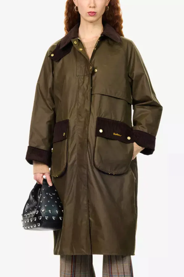 Barbour Kirklees Corduroy-Collar Waxed-Cotton Jacket, £330