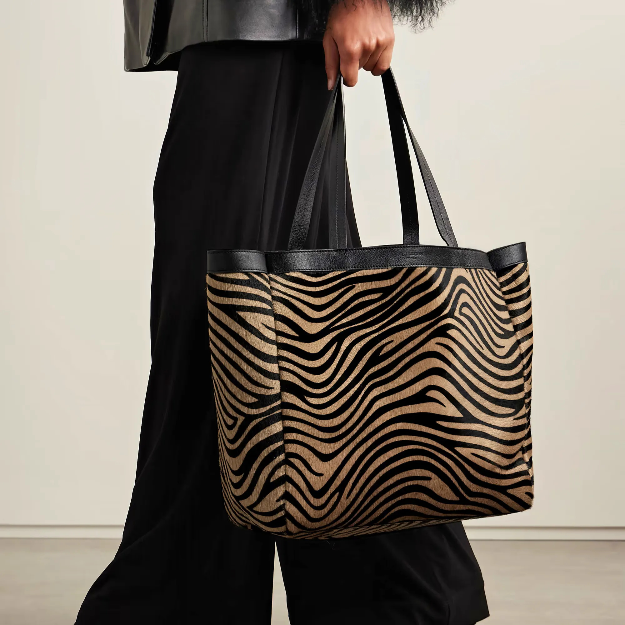 Nili Lotan Loren Medium Textured-Leather Trimmed Zebra-Print Calf Hair Tote, £1,650