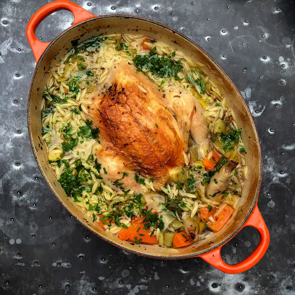 Chicken In A Pot With Lemon And Orzo