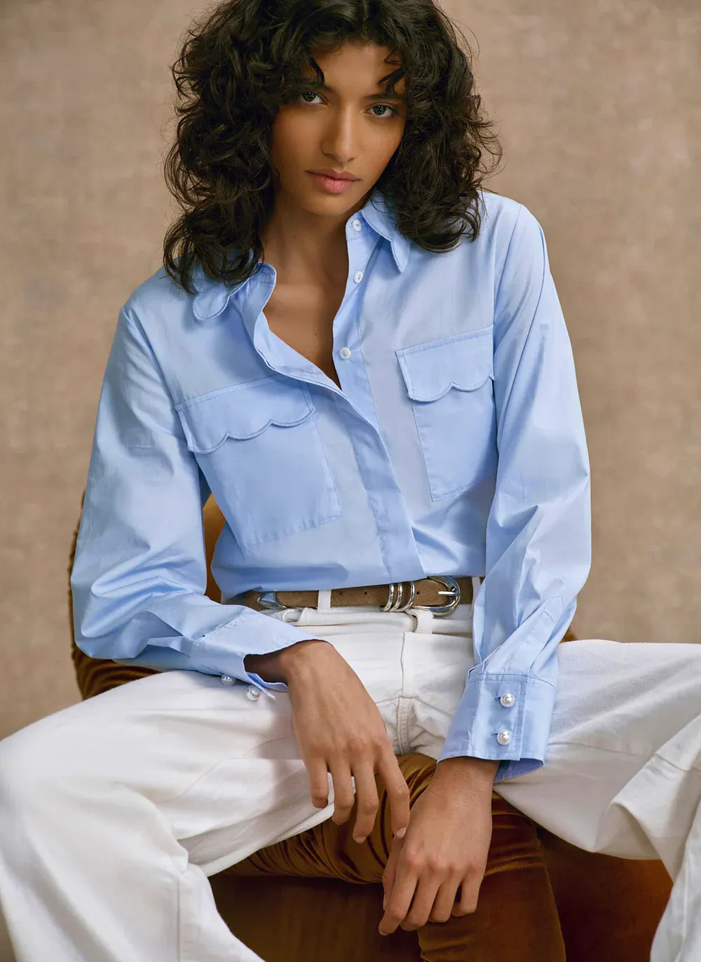 Blue Cotton Scallop Shirt, £79 