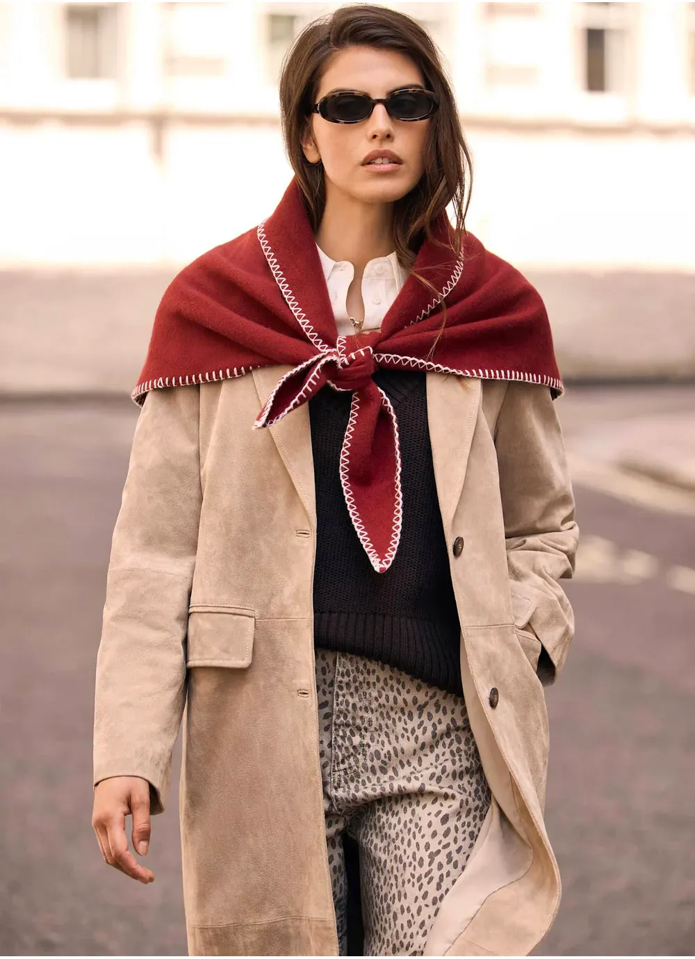 Burgundy Knit Stitch Detail Scarf, £45 